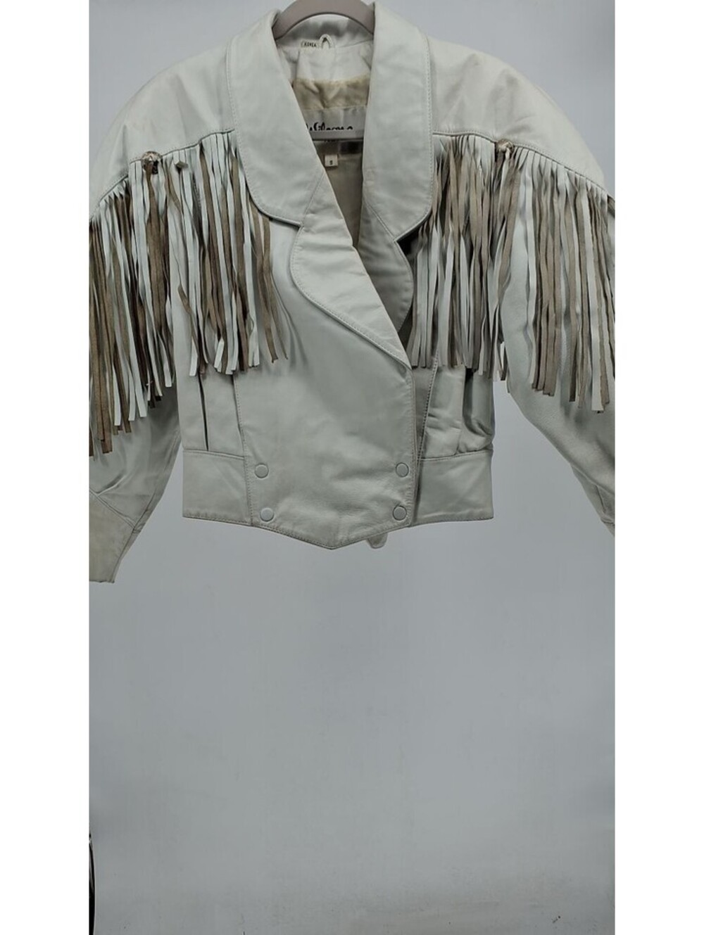 Wilson White Leather Fringe Jacket with Tan Suede Trim